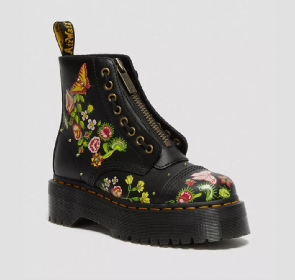 Dr. Martens Sinclair Floral Bloom Leather Platform Boots Black Multi Size 7